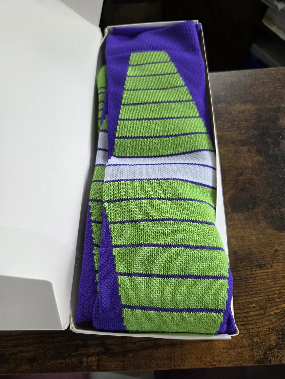 Men's Purple Athletic Crew Socks with Green Accents